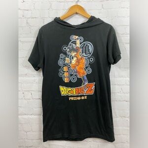 Dragon Ball Z Hooded Short Sleeve T-Shirt Womens Size Small Black Oversized Top